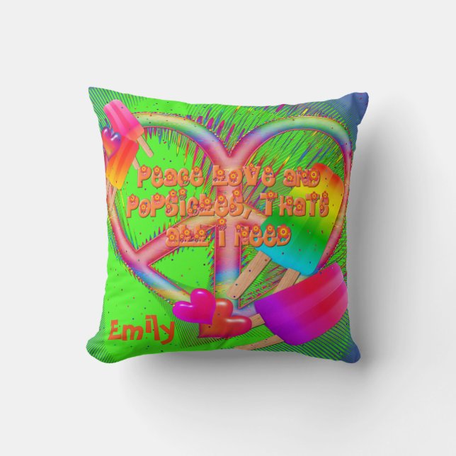 Peace Love and Popsicles-Sq Throw Pillow (Front)