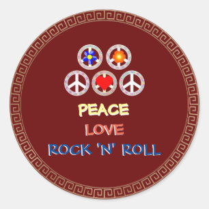 Peace, Love and Rock 'n' Roll Classic Round Sticker