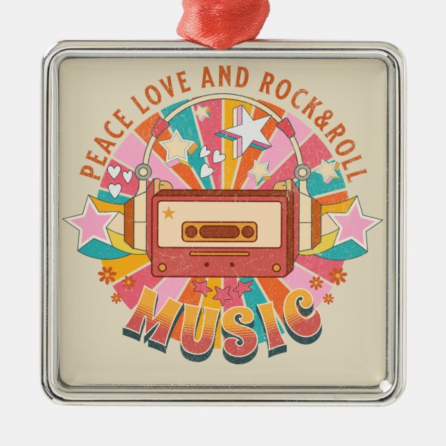 Peace love and rock & roll metal tree decoration (Front)
