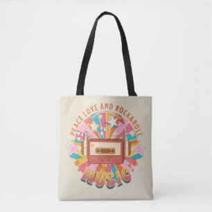 Peace love and rock & roll tote bag