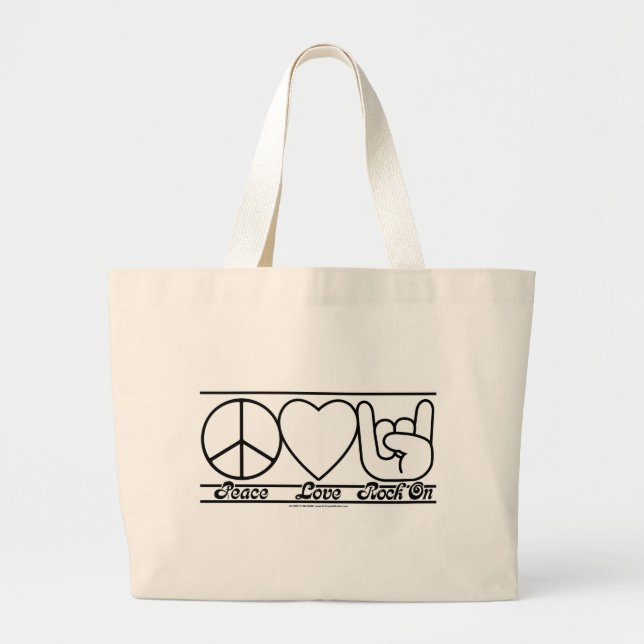 Peace Love and RockOn Large Tote Bag (Front)