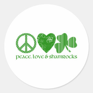 Peace, Love and Shamrocks Classic Round Sticker
