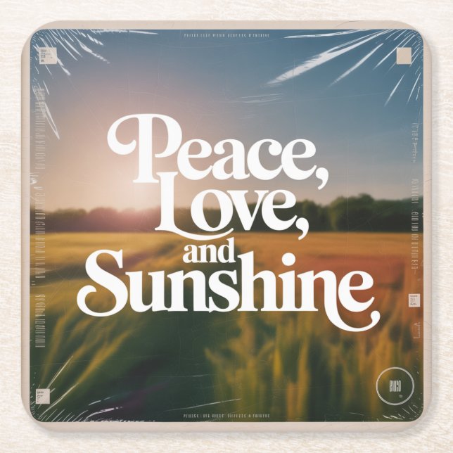 Peace, Love, And Sunshine Square Paper Coaster (Front)