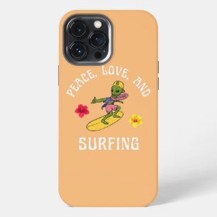 Peace Love and Surfing Hibiscus Flower Alien iPhone 13 Pro Max Case