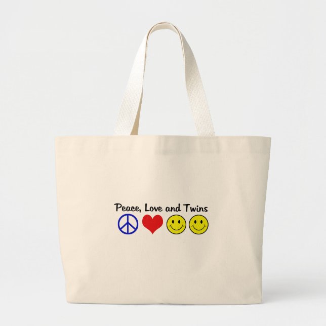 Peace Love and Twins Large Tote Bag (Front)