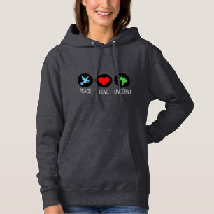 Peace love and unicorns hoodie