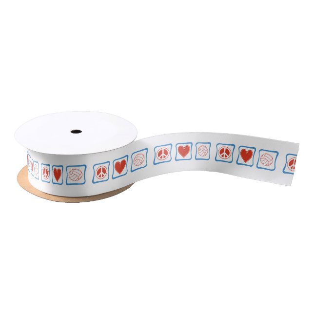 Peace Love and Volleyball Squares Satin Ribbon (Spool)