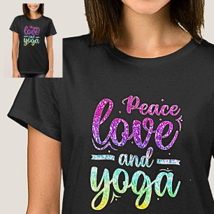 Peace Love and Yoga Pastel Rainbow on Black T-Shirt
