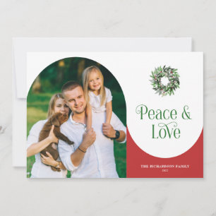 Peace & Love Arched Photo Modern Holiday Card