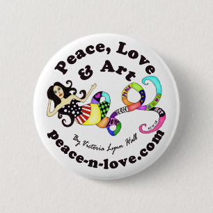 Peace, Love & Art Mermaid Promotional Button