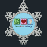 Peace Love Audiology Snowflake Pewter Christmas Ornament<br><div class="desc">Peace Love Audiology Christmas gift for an audiologist that studies hearing. A peace sign,  heart,  and an ear to represent audiological studies.</div>