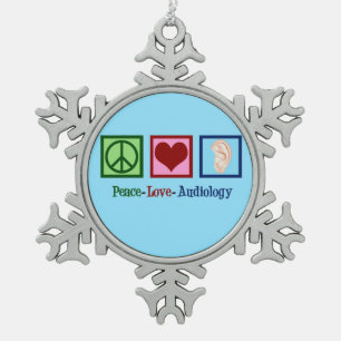 Peace Love Audiology Snowflake Pewter Christmas Ornament