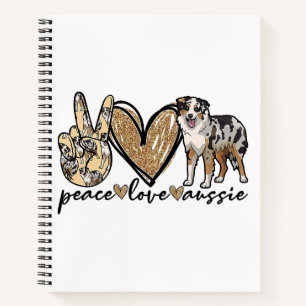 Peace, Love, Aussie, Australian Shepherd Dog, Pets Notebook