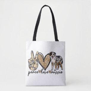 Peace, Love, Aussie, Australian Shepherd Dog, Pets Tote Bag