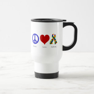 Peace. Love. Autism. (bright coloured) Travel Mug