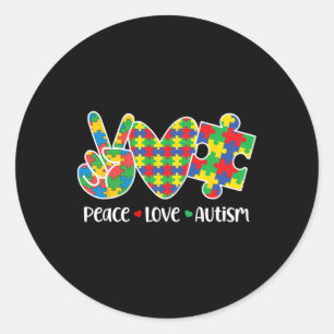 Peace Love Autism In April We Wear Blue Autism Awa Classic Round Sticker