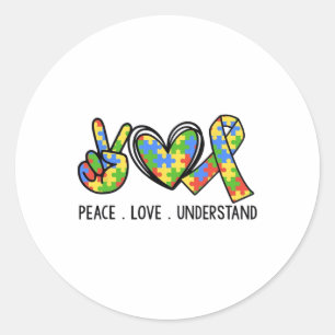 Peace Love Autism In April We Wear Blue For Autism Classic Round Sticker