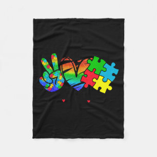 Peace Love Autism in April Wear Blue for Autism Fleece Blanket