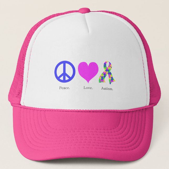 Peace. Love. Autism. (pastel coloured) Hat (Front)