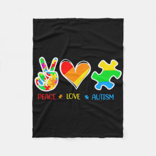Peace Love Autism Puzzle Pieces Ribbon Autism Awar Fleece Blanket