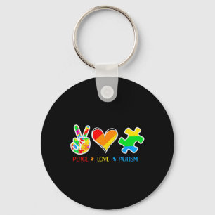 Peace Love Autism Puzzle Pieces Ribbon Autism Awar Key Ring