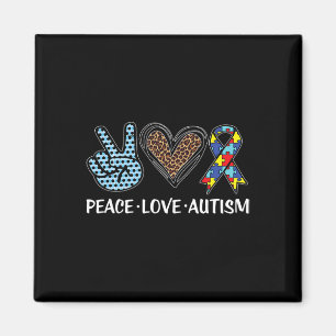 Peace Love Autism Puzzle Pieces Ribbon Autism Awar Magnet
