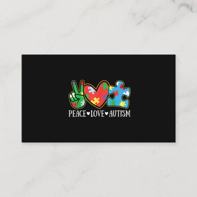 Peace Love Autism Puzzle Ribbon Autism Awareness Business Card (Front)
