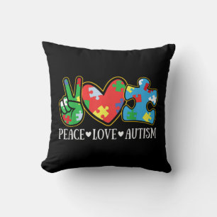 Peace Love Autism Puzzle Ribbon Autism Awareness Cushion