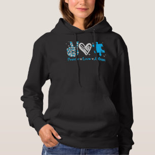 Peace Love Autism Puzzle Ribbon  Autism Awareness  Hoodie