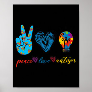 Peace Love Autism Puzzle Ribbon Autism Awareness P Poster