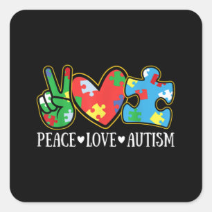 Peace Love Autism Puzzle Ribbon Autism Awareness Square Sticker