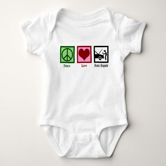 Peace Love Auto Repair Car Mechanic Baby Bodysuit (Front)