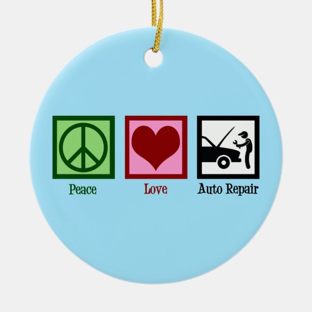Peace Love Auto Repair Car Mechanic Ceramic Tree Decoration (Front)