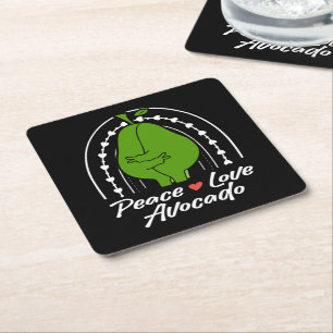 Peace Love Avocado Funny Retro Avocado Fruit Lover Square Paper Coaster