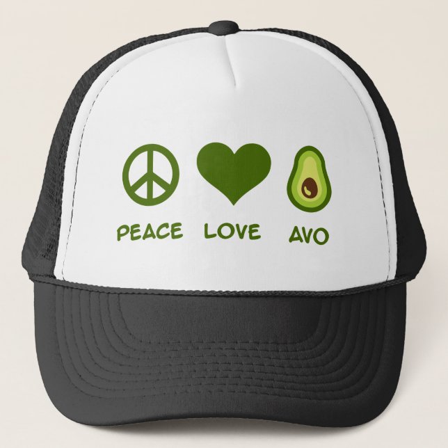 Peace Love Avocado Trucker Hat (Front)