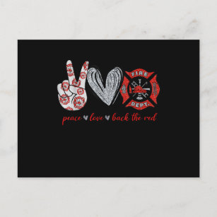 Peace Love Back Red   Funny Firefighter Lover Gift Holiday Postcard
