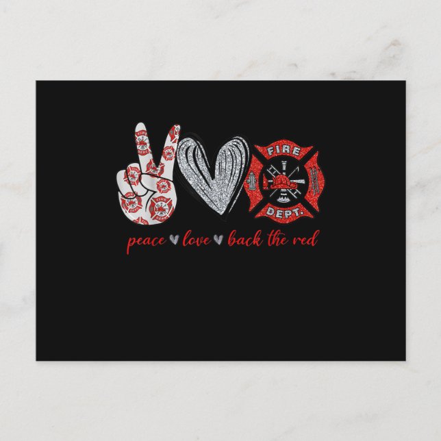 Peace Love Back Red | Funny Firefighter Lover Gift Holiday Postcard (Front)