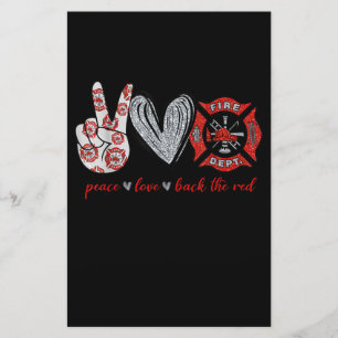 Peace Love Back Red Funny Firefighter Lover Gift Stationery