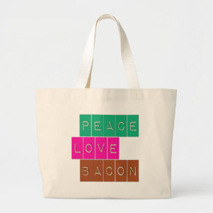 Peace Love Bacon Bright Colours Design Large Tote Bag