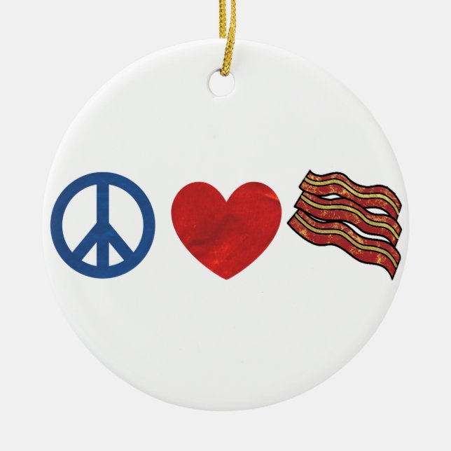 Peace Love Bacon Ceramic Tree Decoration (Front)
