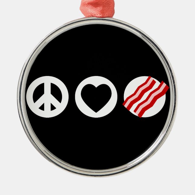 Peace Love Bacon Metal Tree Decoration (Front)