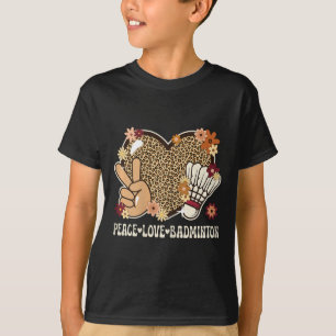 Peace Love Badminton Lover Leopard Print Girl Cute T-Shirt