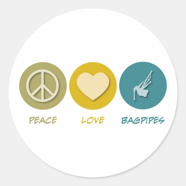 Peace Love Bagpipes Classic Round Sticker (Front)