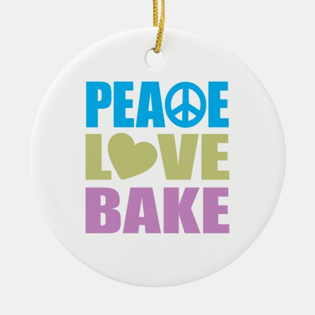 Peace Love Bake Ceramic Tree Decoration (Front)