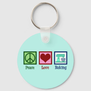 Peace Love Baking Cute Bakery Teal Stand Mixer Key Ring