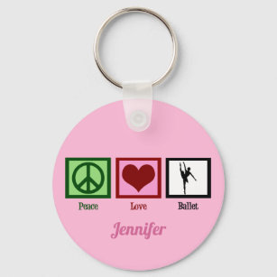 Peace Love Ballet Cute Pink Ballerina Monogram Key Ring