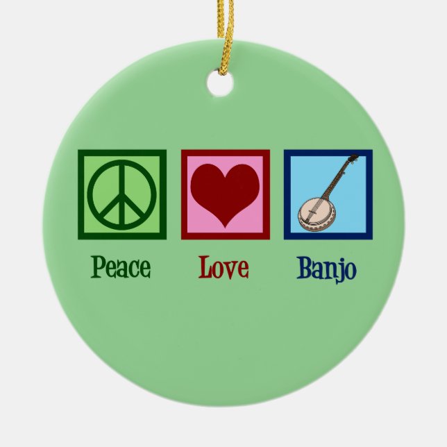 Peace Love Banjo Ceramic Tree Decoration (Front)