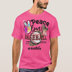 Peace Love Baseball Aunt Life Mum Grandma Leopard T-Shirt
