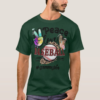 Peace Love Baseball Gammy Life Mom Grandma Leopard T-Shirt