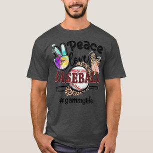 Peace Love Baseball Gammy Life Mum Grandma Leopard T-Shirt